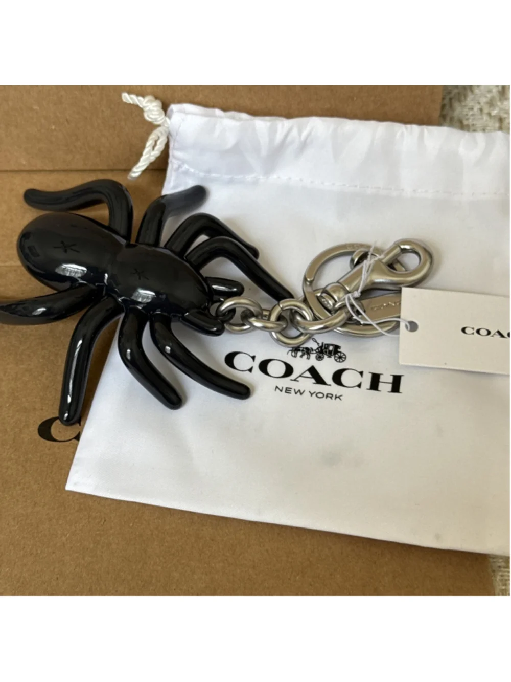 Coach Black Enamel Spider Bag Charm Silver CAX79 NWT